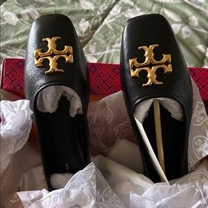 Tory Burch Black Loafers with Gold Emblem